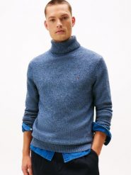Tommy Hilfiger wełniany sweter Mężczyźni niebieski, XL. Niebieskie swetry męskie Tommy Hilfiger, m, bez wzorów, prążkowane, bez kołnierzyka. Za 599.95 zł.