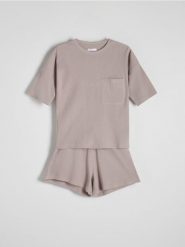 Dwuczęściowa piżama - jasnoszary. Szare piżamy damskie Reserved, l, bez wzorów, z bawełny, bez ramiączek. W wyprzedaży za 69.99 zł.