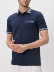 Koszulka polo slim - granatowy. Niebieskie koszulki polo męskie Reserved, l, bez wzorów, z bawełny, bez ramiączek. W wyprzedaży za 69.99 zł.