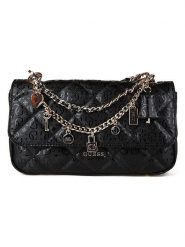 Guess Torebka w kolorze czarnym - 23 x 12 x 5 cm rozmiar: onesize. Czarne torebki klasyczne damskie Guess, z aplikacjami, z materiału, pikowane, bez dodatków. Za 379.95 zł.