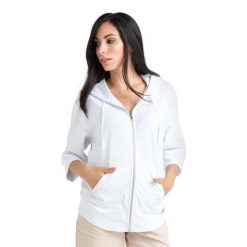 Bluza Chic Boxing z zamkiem błyskawicznym i rękawami ¾. Białe bluzy bez kaptura damskie LEONE 1947 APPAREL, l, z tkaniny. Za 157.88 zł.