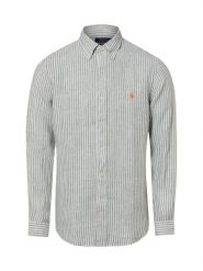 Polo Ralph Lauren Męska koszula lniana - Custom Fit Mężczyźni Modern Fit len (100%) zielony|biały w paski, XXL. Białe koszule męskie Polo Ralph Lauren, m, bez wzorów, ze lnu, bez kołnierzyka, bez ramiączek. Za 859.95 zł.