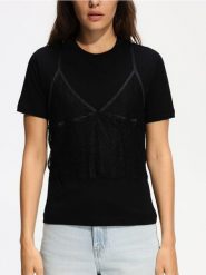 T-shirt z koronkowym topem - czarny. Czarne t-shirty damskie Reserved, l, bez wzorów, z bawełny, bez kołnierzyka. Za 89.99 zł.