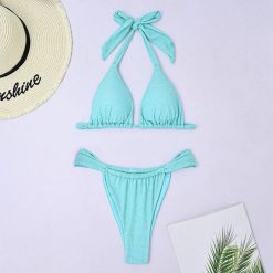 Bikini wiązane z regulowanymi ramiączkami na plażę i basen Deena. Niebieskie bikini damskie Intica, bez wzorów. Za 149.00 zł.