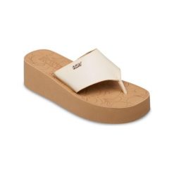 Sandały dla Kobiety SUNSET DREAMS Biały. Białe sandały damskie Roxy, bez wzorów, ze skóry, bez obcasa. Za 169.99 zł.