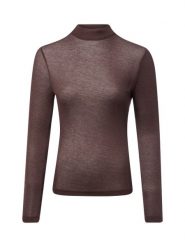 Opus koszulka z długim rękawem z domieszką wełny Kobiety wiskoza brązowy, 42. Brązowe t-shirty damskie Opus, bez wzorów, z materiału, bez kołnierzyka. Za 249.95 zł.