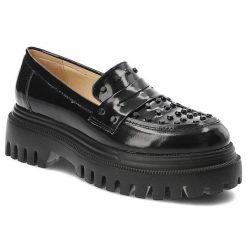 Czarne Półbuty Simen Modne Buty Damskie. Czarne półbuty damskie Simen, bez wzorów, ze skóry, eleganckie, bez obcasa. Za 499.00 zł.