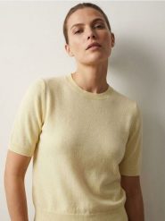 Sweter z krótkim rękawem - żółty. Żółte swetry klasyczne damskie Sinsay, l, bez kołnierzyka. Za 29.99 zł.