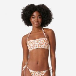Góra kostiumu kąpielowego damska Decathlon Laura Graou. Brązowe bikini damskie Decathlon, bez wzorów. Za 59.99 zł.