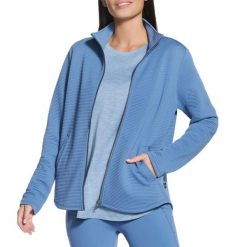 Bluza dresowa sportowa damska The Hoodless Hoodie GoWalk Shine Jacket. Niebieskie bluzy bez kaptura damskie Skechers, xs, z dresówki. Za 199.99 zł.