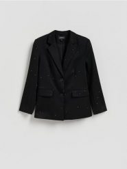 Marynarka ze strasem - czarny. Czarne marynarki i żakiety damskie Reserved, l, bez wzorów, z tkaniny. Za 329.99 zł.