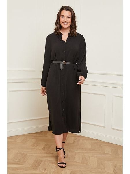 Curvy Lady Sukienka w kolorze czarnym rozmiar: 40/42. Czarne sukienki damskie Curvy Lady, bez wzorów, ze skóry, klasyczne, bez kołnierzyka, bez ramiączek, midi. Za 131.45 zł.