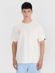 4F T-shirt oversize z nadrukiem męski - biały XL. Białe t-shirty męskie 4f, m, bez wzorów, z bawełny, bez kołnierzyka. W wyprzedaży za 59.99 zł.