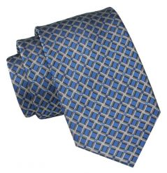 Męski Krawat Angelo di Monti - Niebieski w Kratkę. Niebieskie krawaty i muchy męskie Angelo di Monti, bez wzorów, z tkaniny, eleganckie. Za 45.00 zł.
