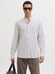 Jack & Jones Koszula z domieszką lnu Mężczyźni Regular Fit len beżowy, M. Brązowe koszule męskie Jack & Jones, m, bez wzorów, z bawełny, bez kołnierzyka, bez ramiączek. Za 199.95 zł.