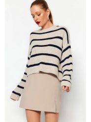 Trendyol Sweter w kolorze beżowo-granatowym rozmiar: M. Brązowe swetry klasyczne damskie Trendyol, m, ze splotem, bez kołnierzyka. Za 100.99 zł.