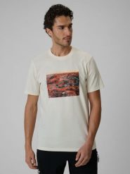 4F T-shirt regular z nadrukiem męski - biały L. Białe t-shirty męskie 4f, l, bez wzorów, z materiału, bez kołnierzyka. Za 59.99 zł.
