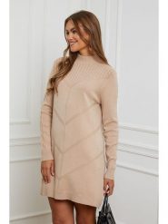 Soft Cashmere Sukienka dzianinowa w kolorze beżowym rozmiar: 34/36. Brązowe sukienki damskie Soft Cashmere, na co dzień, bez wzorów, z dzianiny, klasyczne, bez kołnierzyka, bez ramiączek, mini, proste. Za 65.38 zł.
