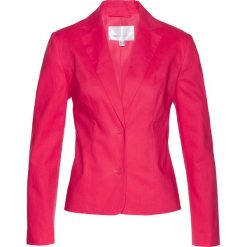 Żakiet lniany bonprix różowy hibiskus. Czerwone marynarki i żakiety damskie bonprix, bez wzorów, ze lnu. Za 59.99 zł.