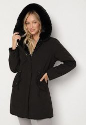 Czarna Dwustronna Kurtka Parka Futerko z Kapturem Alorrise. Czarne kurtki damskie Born2be, l, bez wzorów, z futra. Za 279.99 zł.