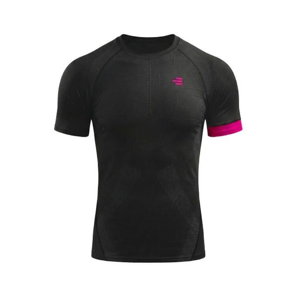 Koszulka kompresyjna męska czarna/fuksja do treningu. Czarne t-shirty sportowe męskie R-EVENGE, na zimę, l, ze skóry, bez ramiączek, na fitness i siłownię. Za 211.90 zł.