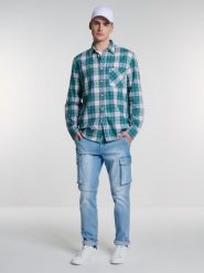 Koszula męska bawełniana w kratę zielona Griners 301. Zielone koszule męskie Big Star, l, bez wzorów, z bawełny, bez kołnierzyka, bez ramiączek. W wyprzedaży za 179.99 zł.