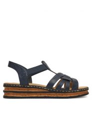 Rieker Sandały CEO-62918-14 Granatowy. Niebieskie sandały damskie Rieker, bez wzorów, ze skóry, bez obcasa, na koturnie. Za 299.99 zł.