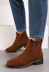 Brązowe Botki Sztyblety Tino. Brązowe botki damskie Born2be, na jesień, bez obcasa, na płaskiej podeszwie, bez zapięcia. Za 109.99 zł.