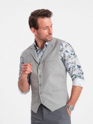 Męska kamizelka garniturowa z kołnierzem - jasnoszara V1 OM-BLZV-0109 - XXL. Szare kamizelki męskie Ombre Clothing, l, z poliesteru. W wyprzedaży za 119.99 zł.