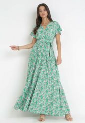 Zielona Sukienka Maxi z Plisowanym Dołem i Gumką w Pasie Maal. Zielone sukienki damskie Born2be, l, bez wzorów, bez kołnierzyka, bez ramiączek, maxi, plisowane. Za 79.99 zł.