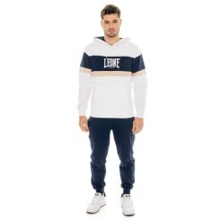 Bluza z bawełna z kaptur na co dzień na siłownię. Białe bluzy sportowe męskie LEONE 1947 APPAREL, bez wzorów, z bawełny, sportowe, bez kołnierzyka, bez ramiączek. W wyprzedaży za 191.51 zł.
