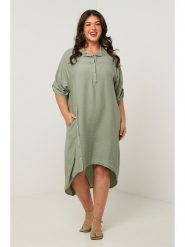 Curvy Lady Sukienka w kolorze khaki rozmiar: 44/46. Brązowe sukienki damskie Curvy Lady, bez wzorów, klasyczne, bez kołnierzyka, bez ramiączek, midi. Za 118.56 zł.