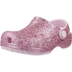 Sandały CROCS CLASSIC CHUNKY GLITT Rose. Czerwone sandały damskie Crocs, bez wzorów, z gumy, bez obcasa. Za 188.99 zł.