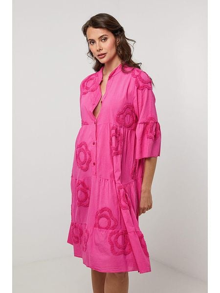 Lin Passion Lniana sukienka w kolorze różowym rozmiar: 38/40. Różowe sukienki damskie Lin Passion, na co dzień, z aplikacjami, ze lnu, klasyczne, bez kołnierzyka, bez ramiączek, mini, proste. Za 144.58 zł.