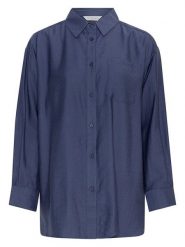 MOSS COPENHAGEN Koszula w kolorze granatowym rozmiar: M/L. Niebieskie koszule damskie MOSS COPENHAGEN, l, bez wzorów, bez kołnierzyka, bez ramiączek. Za 132.05 zł.