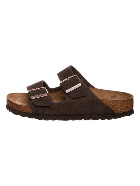Birkenstock Skórzane klapki "Arizona" w kolorze ciemnobrązowym rozmiar: 43. Brązowe klapki damskie Birkenstock, bez wzorów, ze skóry, bez obcasa. Za 433.95 zł.