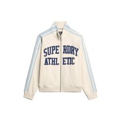 Kurtka dresowa z zamkiem błyskawicznym z aplikacją dla kobiet Superdry Athletic. Brązowe kurtki damskie Superdry., z aplikacjami, z dresówki, bez kaptura. Za 377.85 zł.