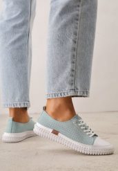 Jasnozielone Skórzane Tenisówki z Perforacją na Elastycznej Podeszwie Eireme. Zielone trampki i tenisówki damskie Born2be, bez wzorów, z jeansu. Za 199.99 zł.