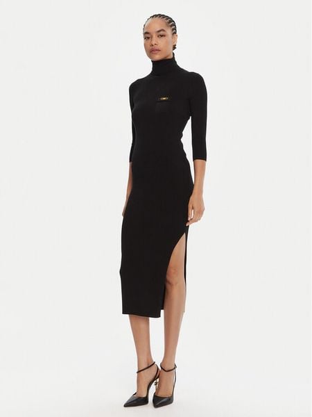 Elisabetta Franchi Sukienka dzianinowa AM-23B-56E2-V390 Czarny Slim Fit. Czarne sukienki damskie Elisabetta Franchi, bez wzorów, z dzianiny, bez kołnierzyka, bez ramiączek. Za 1,658.20 zł.