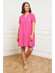 Curvy Lady Lniana sukienka w kolorze różowym rozmiar: 48/50. Różowe sukienki damskie Curvy Lady, bez wzorów, ze lnu, klasyczne, bez kołnierzyka, bez ramiączek, mini. Za 175.26 zł.