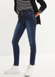 Modelujące jeansy o kroju slim fit, high waist. Niebieskie jeansy damskie bonprix, z podwyższonym stanem. Za 179.99 zł.