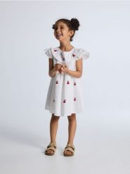 Bawełniana sukienka z kołnierzykiem - złamana biel. Sukienki dziewczęce Reserved, bez wzorów, z bawełny, bez ramiączek. Za 69.99 zł.