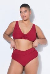 Damskie Figi bikini wysoki stan paski frotte pasek w kopertowym stylu. Czerwone bikini damskie Ulla Popken, bez wzorów, plus size. Za 100.99 zł.