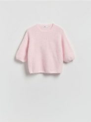 Sweter z wełną - pastelowy róż. Czerwone swetry klasyczne damskie Reserved, l, z dzianiny, bez kołnierzyka. Za 159.99 zł.