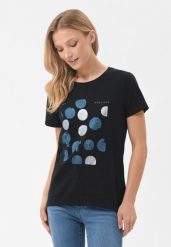 Koszulka z błyszczącym nadrukiem T-NETTA. Czarne t-shirty damskie Volcano, m, bez wzorów, z bawełny, bez ramiączek. Za 59.99 zł.