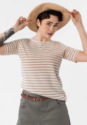 Koszulka w paski, bawełna organiczna, TM-DAVI. Brązowe t-shirty damskie Volcano, s, bez wzorów, z bawełny, bez ramiączek. Za 64.99 zł.