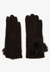 Czarne Rękawiczki z Bawełną Ozdobione Futrzanym Pomponem Nadelina. Czarne rękawiczki damskie Renee, na zimę, bez wzorów, z bawełny. Za 24.99 zł.