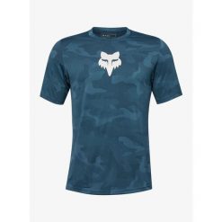 Koszulka rowerowa męska Fox Ranger Tru Dri SS Jersey. Niebieskie t-shirty sportowe męskie FOX, m, z jersey, bez ramiączek, rowerowe. Za 255.00 zł.