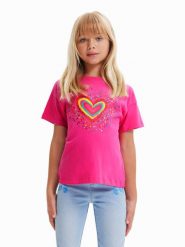 Desigual T-Shirt 23SGTK20 Różowy Regular Fit. Czerwone koszulki dziewczęce Desigual, bez wzorów, z bawełny, bez ramiączek. Za 159.99 zł.