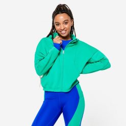 Bluza z kapturem damska Domyos fitness. Zielone bluzy sportowe damskie DOMYOS, s, z bawełny. Za 129.99 zł.